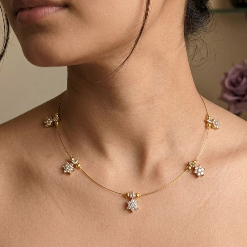 Invisible necklace white floral stone