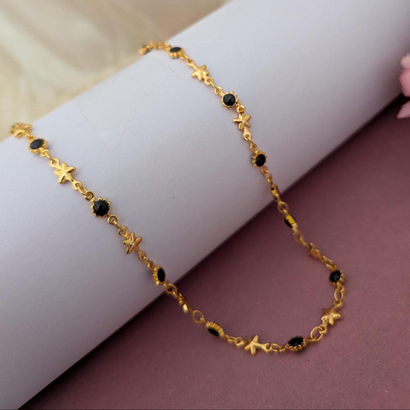 Star with black stone chain