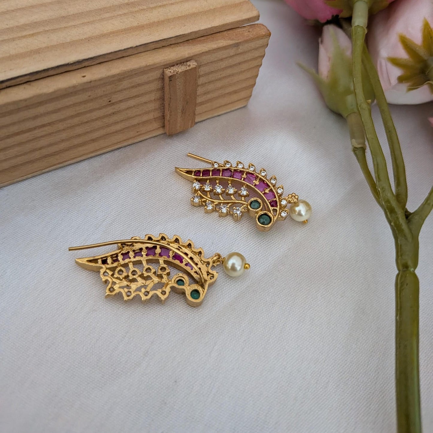 Peacock ruby earcuff