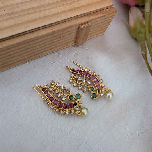 Peacock ruby earcuff