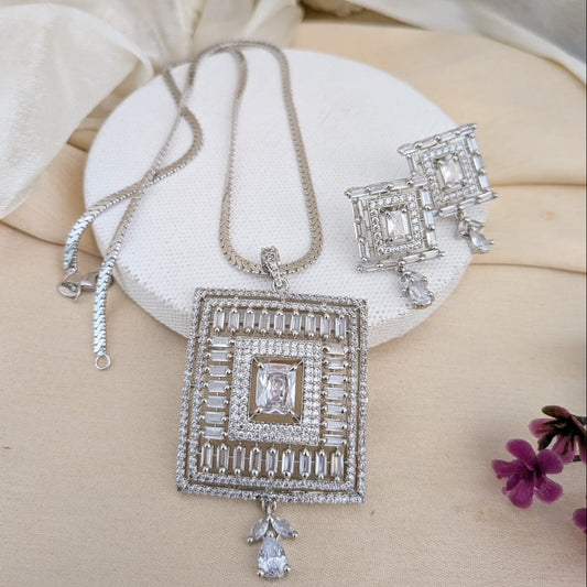 Silver square shape pendant chain