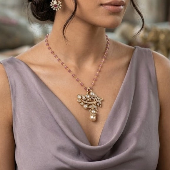 Leaf AD stone bird pearl chain set
