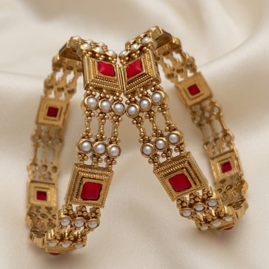 Coral with pearl bangle