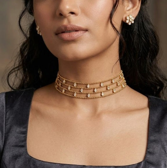 Moisanite stone 3 layered choker