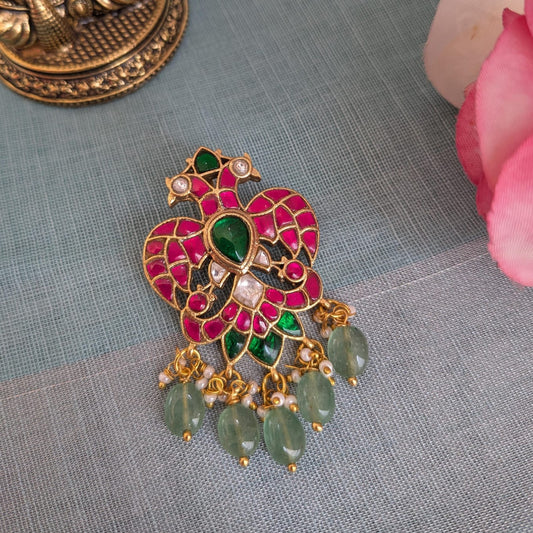 Jadau kundan ruby gandaberunda pendant with earring