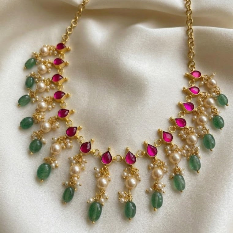 Jadau kundan pearl drop necklace