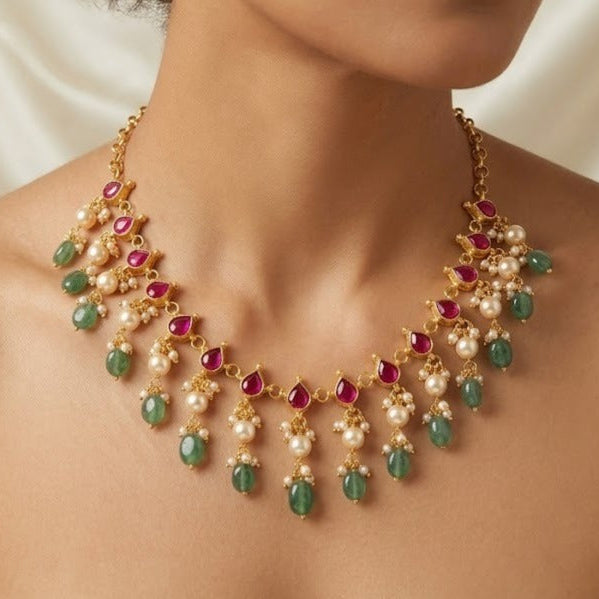 Jadau kundan pearl drop necklace