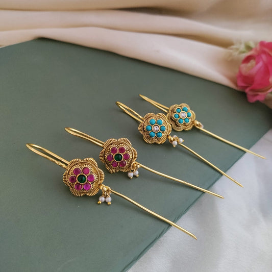 Jadau Kundan earcuff Floral design- Needle pin