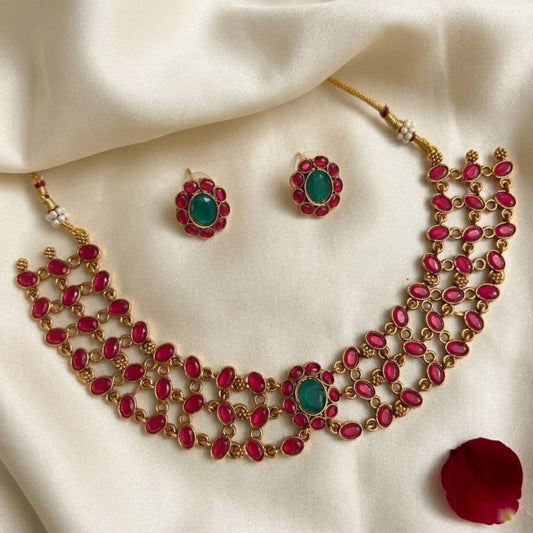 Ruby stone 3 layered necklace