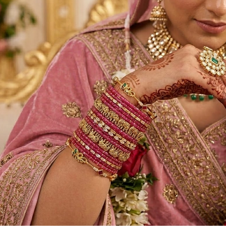 Rani pink elephant and peacock design Bridal bangle