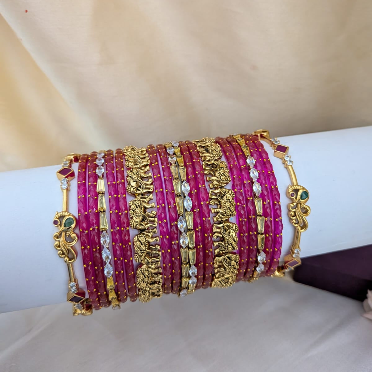 Rani pink elephant and peacock design Bridal bangle