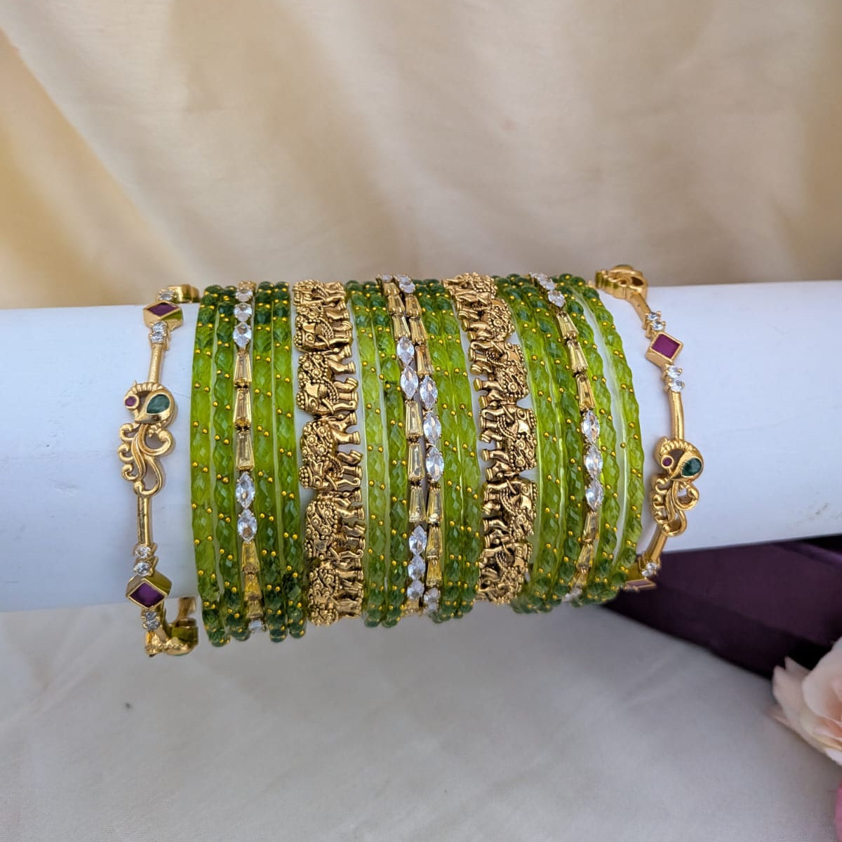 Parrot green elephant and peacock design Bridal bangle