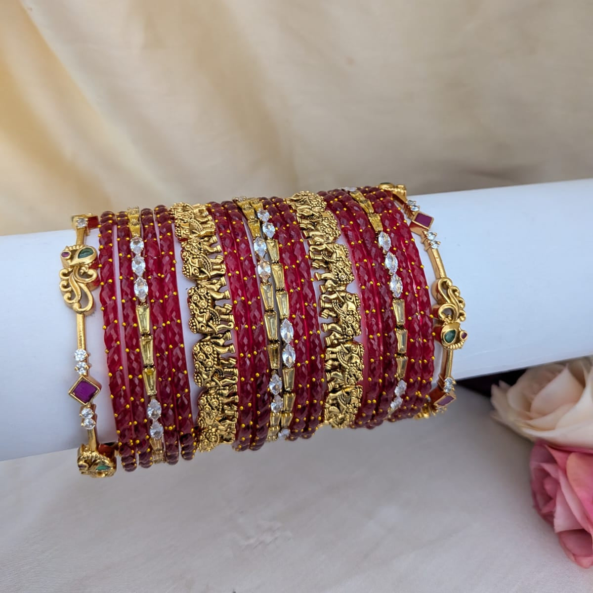 REd elephant and peacock design Bridal bangle