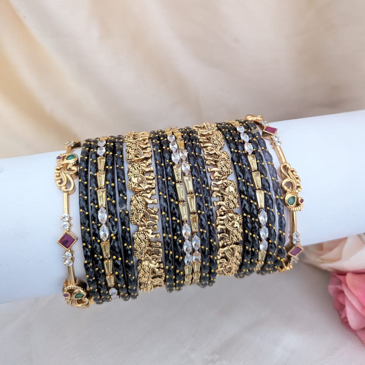 Black elephant and peacock design Bridal bangle