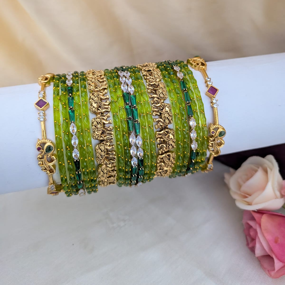Parrot Green elephant and peacock design Bridal bangle