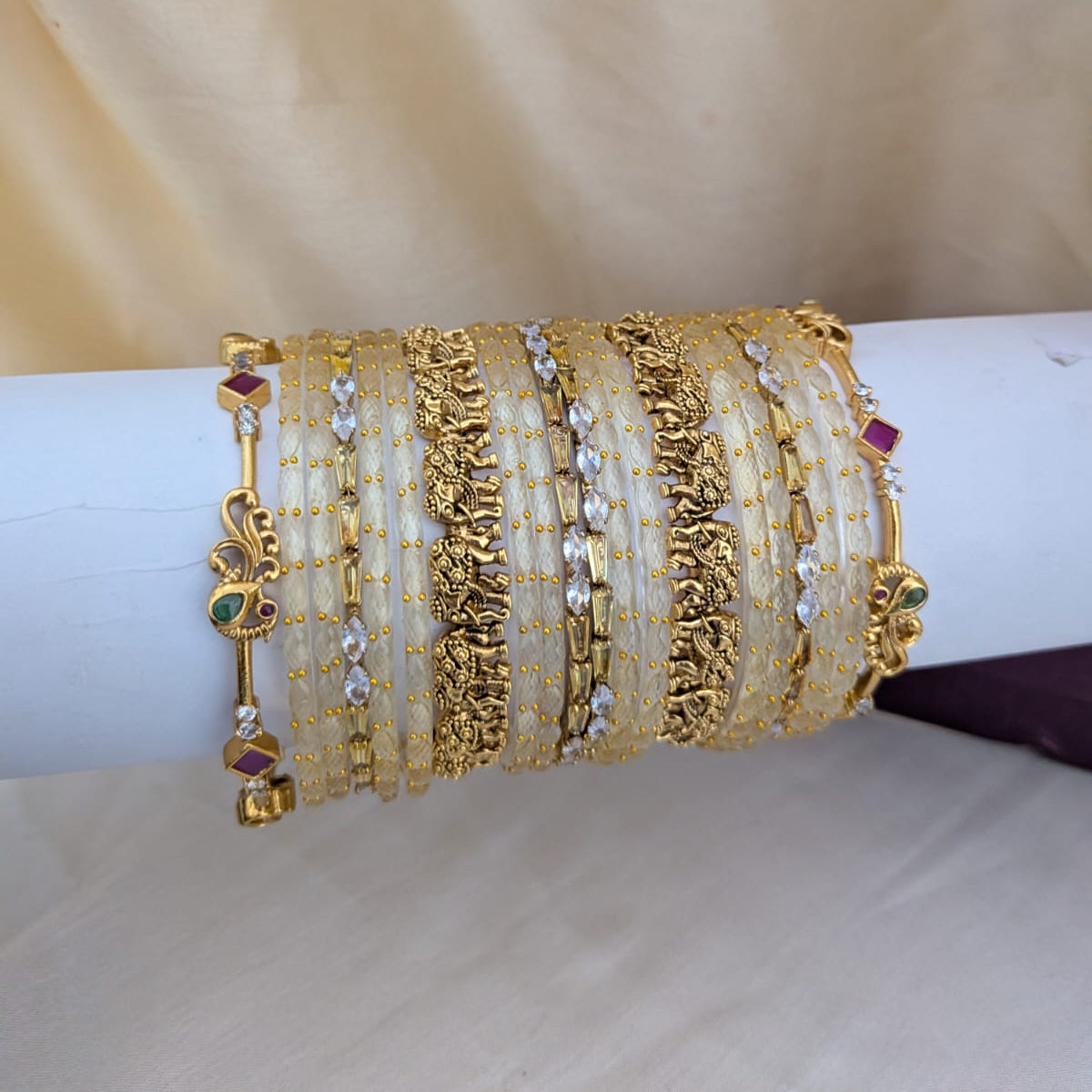 Ivory elephant and peacock design Bridal bangle