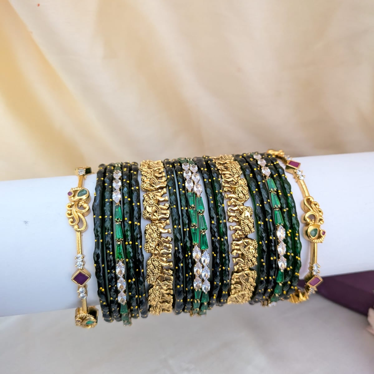 Dark green elephant and peacock design Bridal bangle