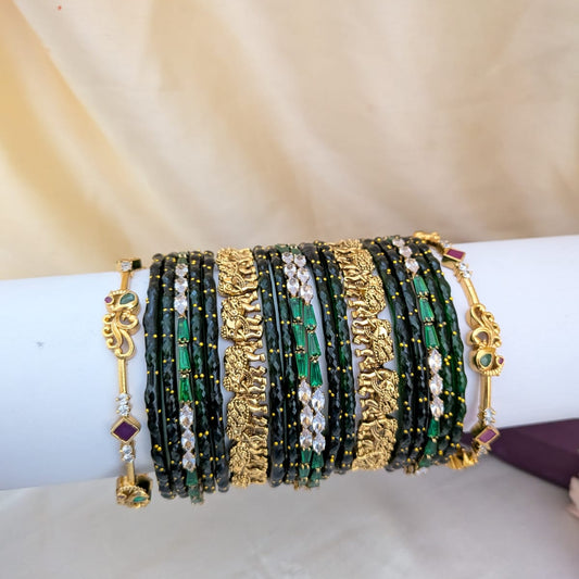 Dark green elephant and peacock design Bridal bangle