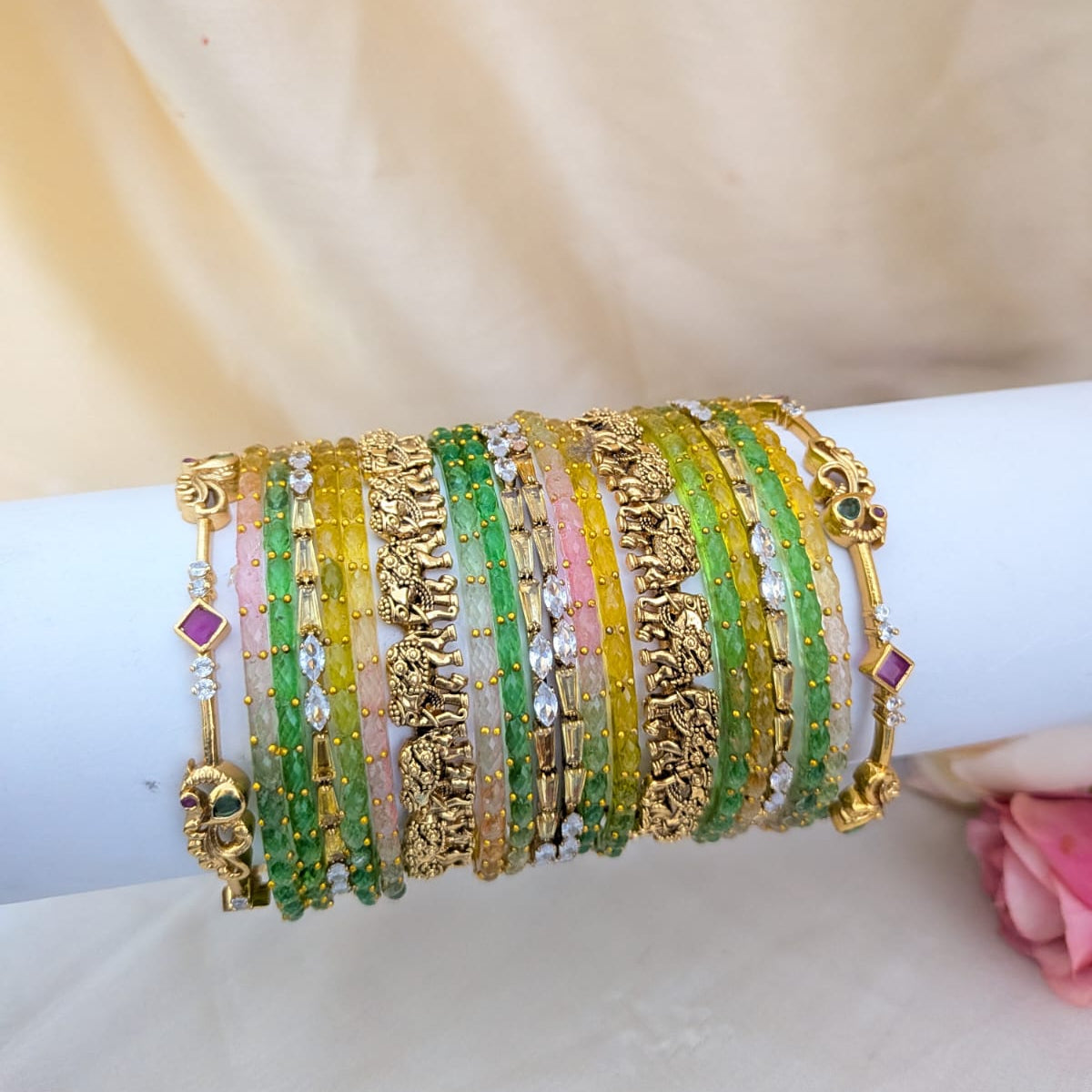 Pastel multi elephant and peacock design Bridal bangle