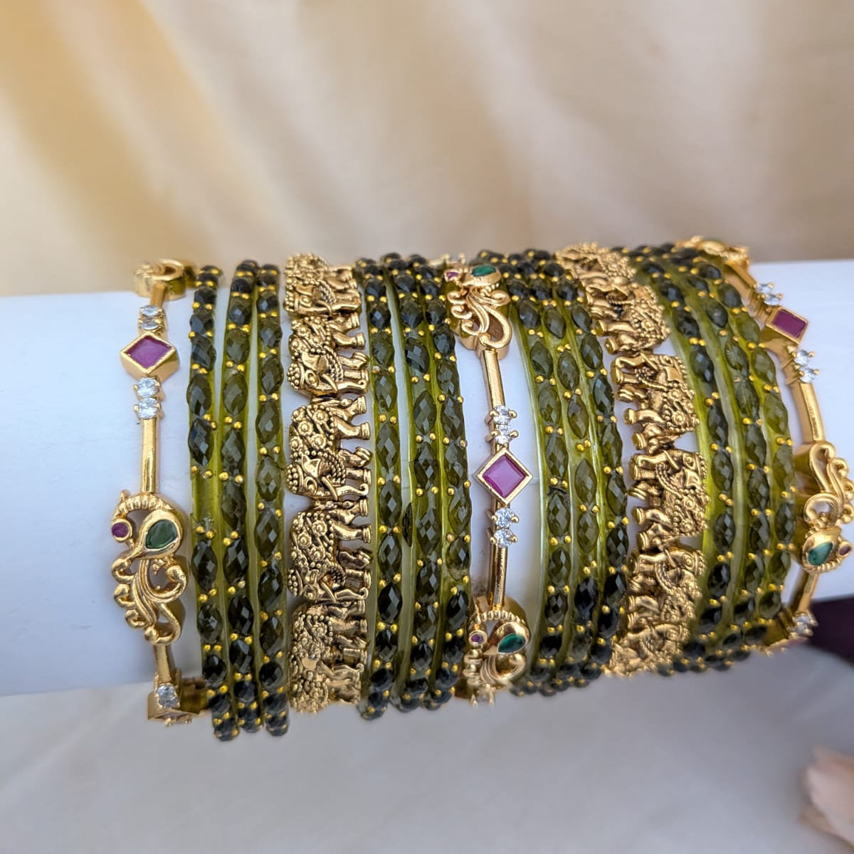 Olive green elephant and peacock design Bridal bangle