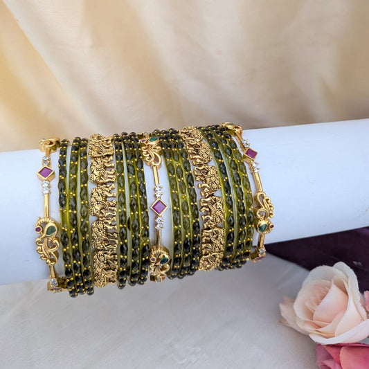Olive green elephant and peacock design Bridal bangle