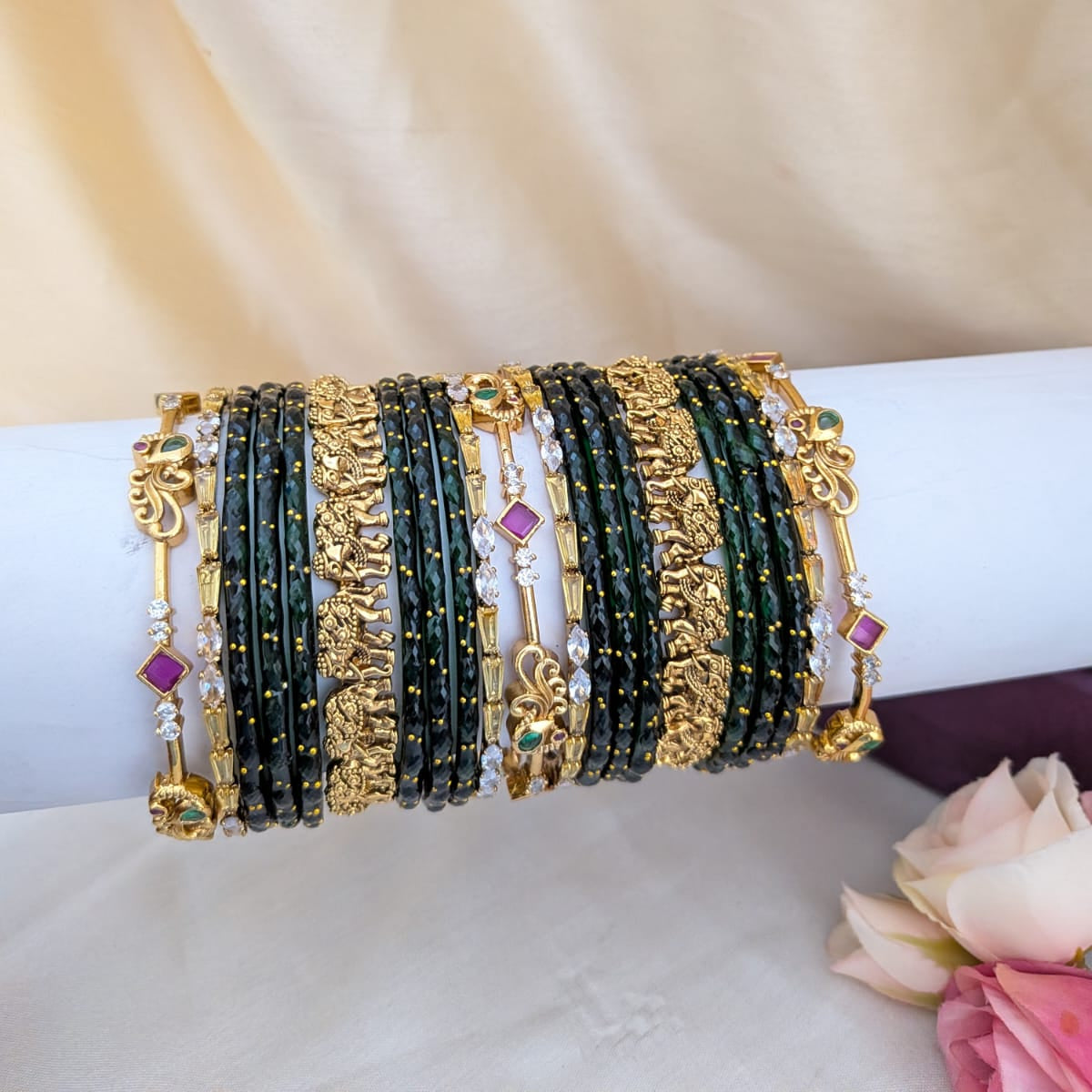 Black elephant and peacock design Bridal bangle