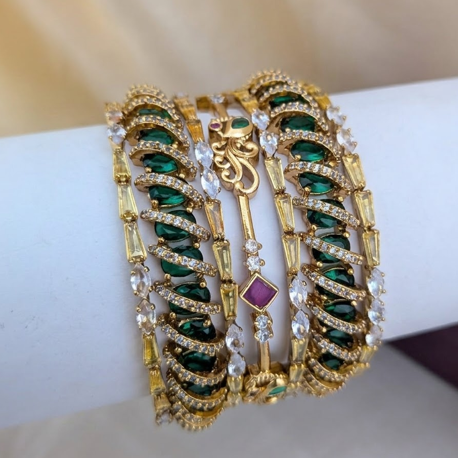 AD stone studded Spiral green bridal Bangle