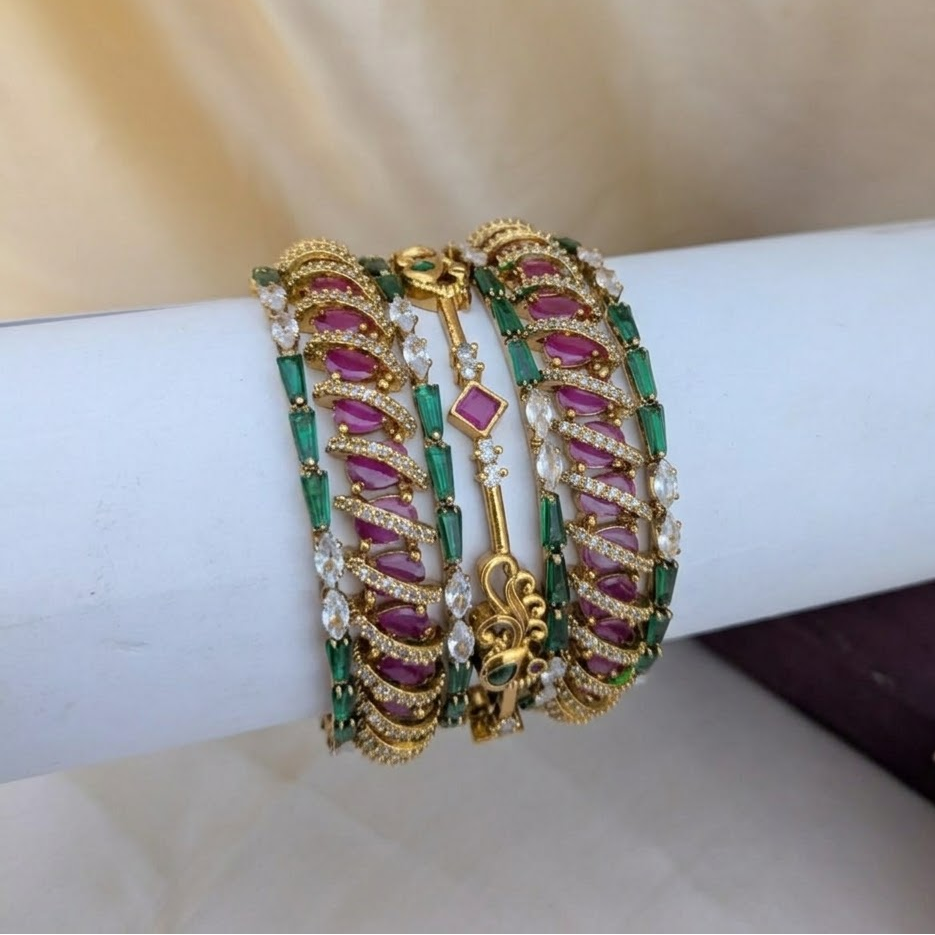 AD stone studded Spiral ruby bridal Bangle