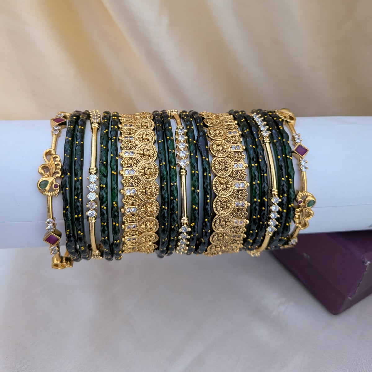 Green lakshmi coin bridal bangle