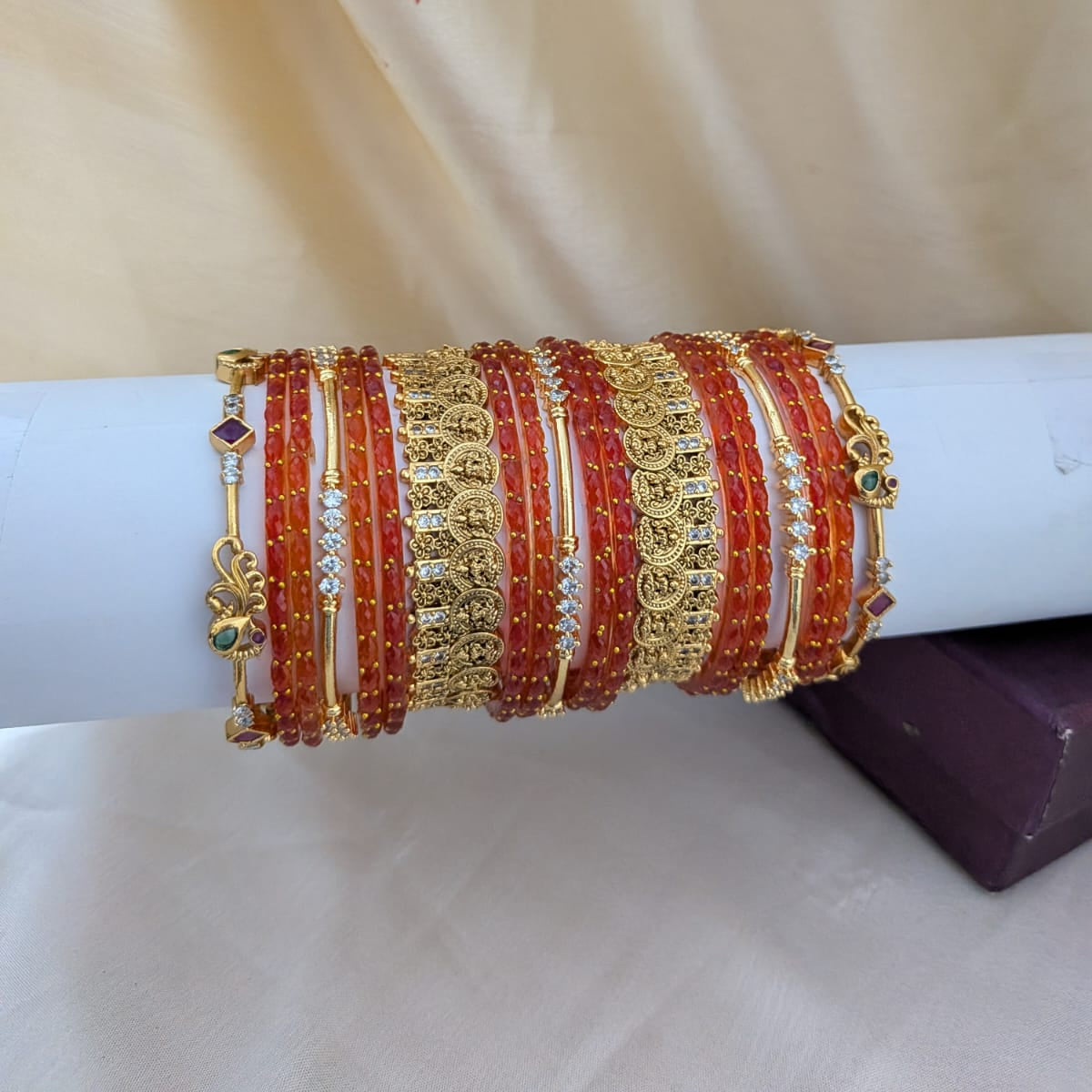 Orange raindrop lakshmi coin bridal bangle