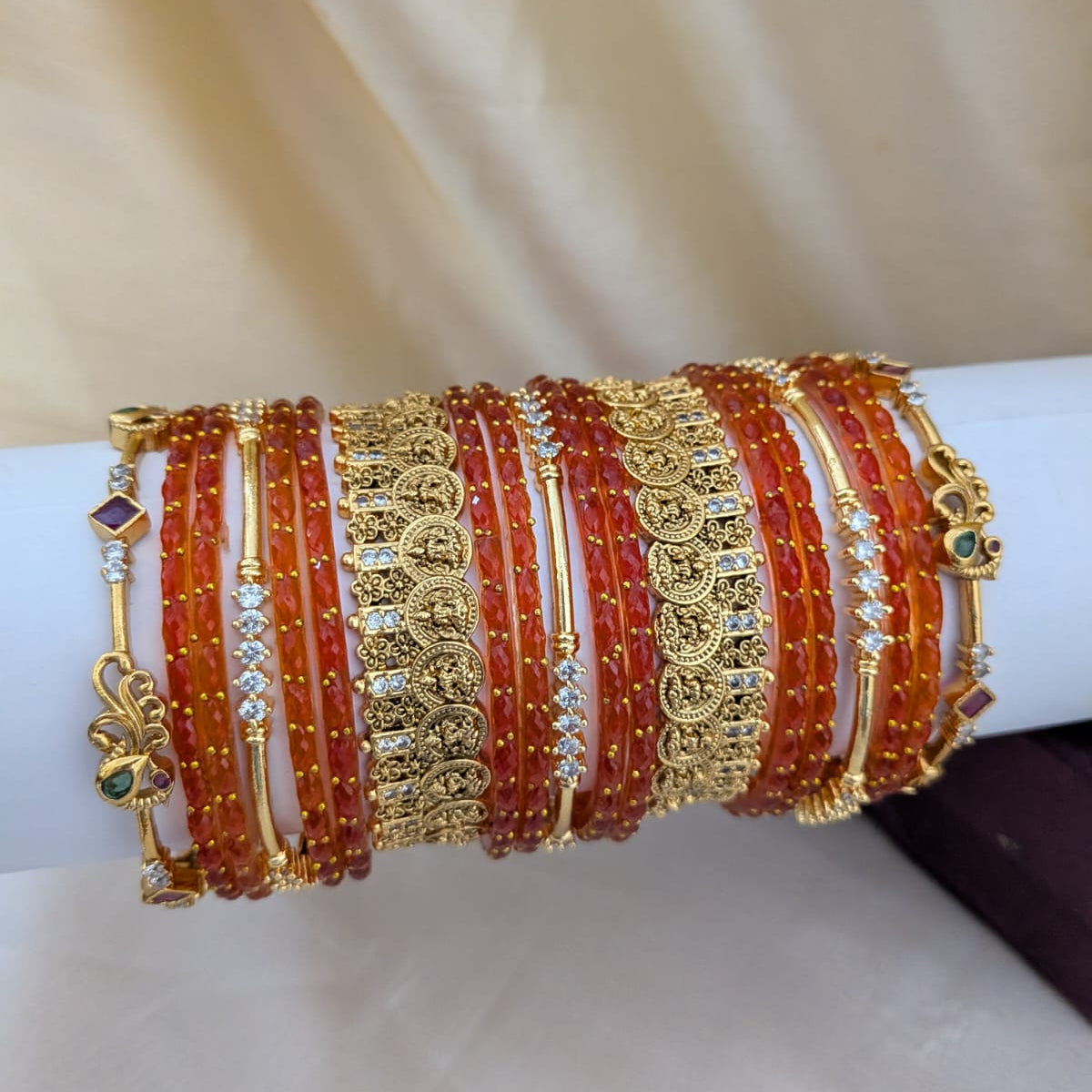 Orange raindrop lakshmi coin bridal bangle