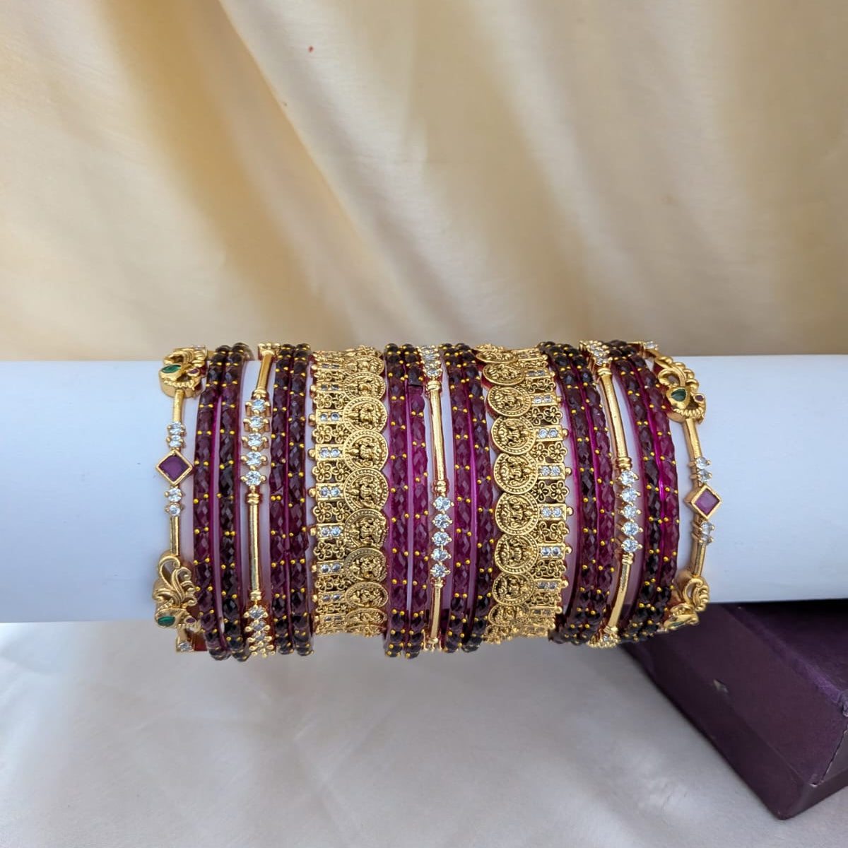 Purple raindrop lakshmi coin bridal bangle