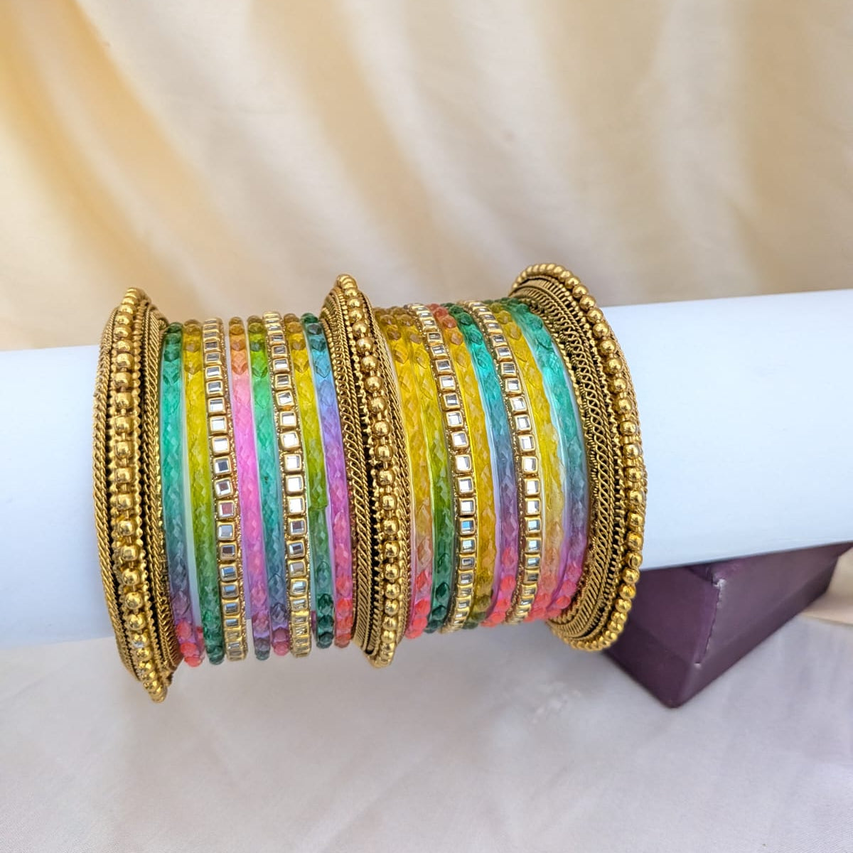 Kundan with glass Pastel multi bridal bangle