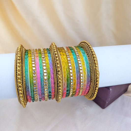 Kundan with glass Pastel multi bridal bangle