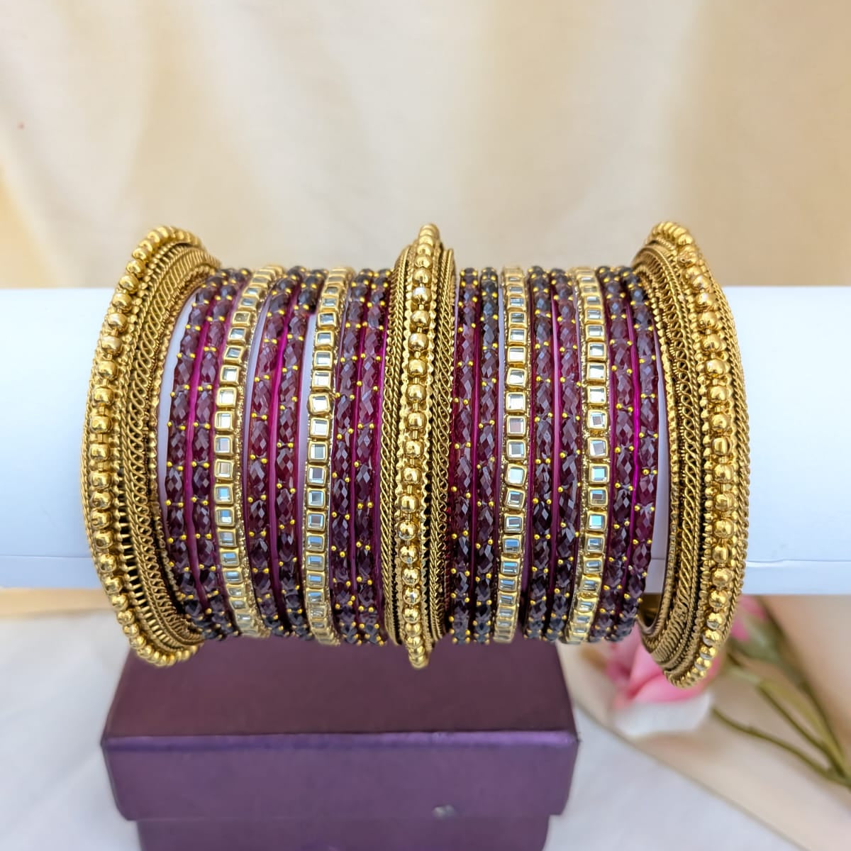 Raindrop purple with kundan bridal bangle