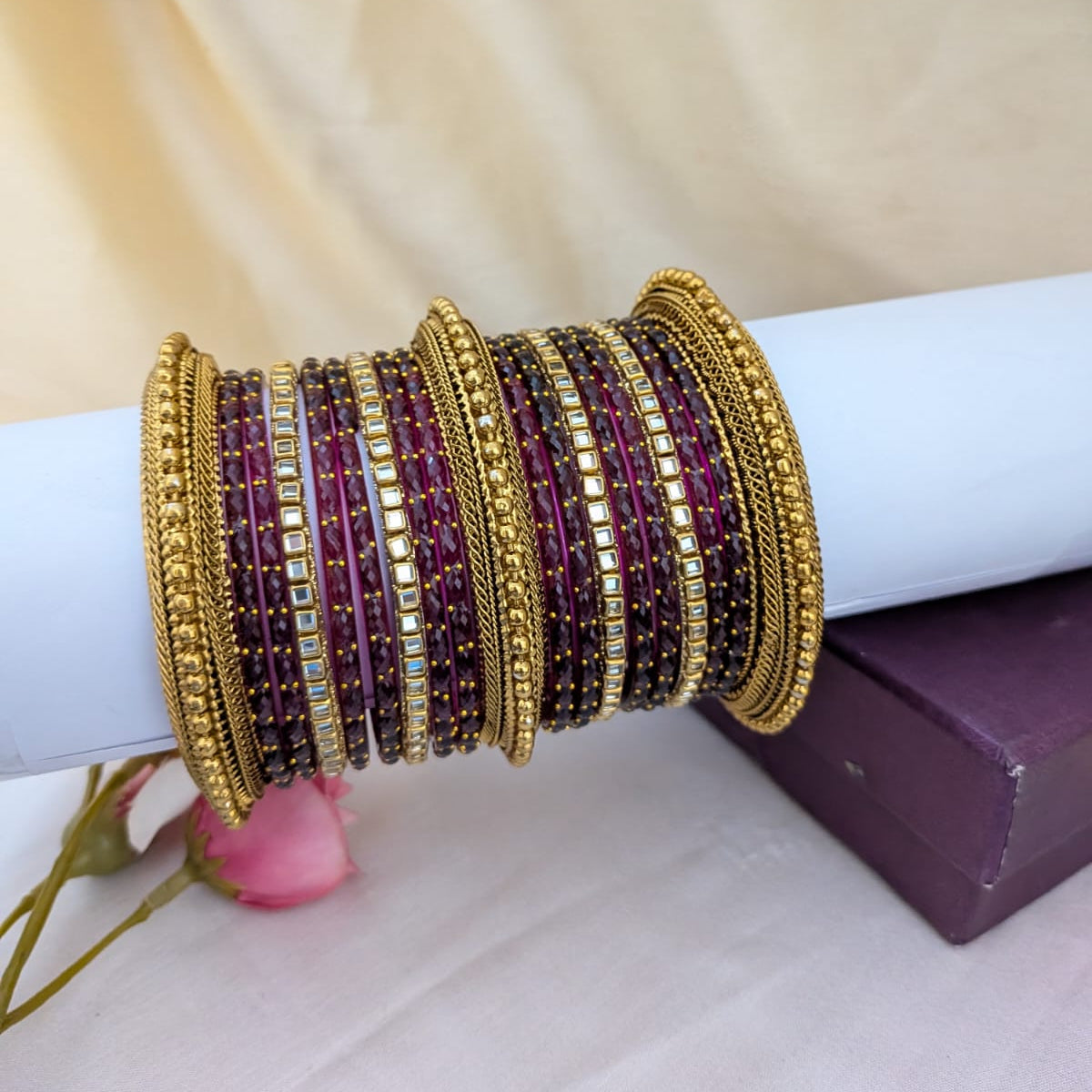 Raindrop purple with kundan bridal bangle