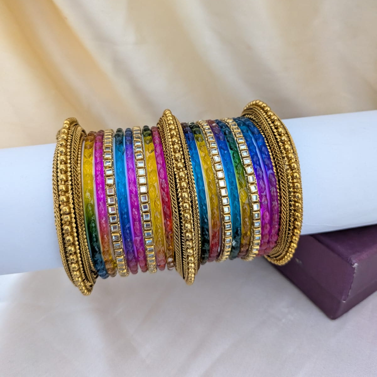 Kundan with glass multi bridal bangle