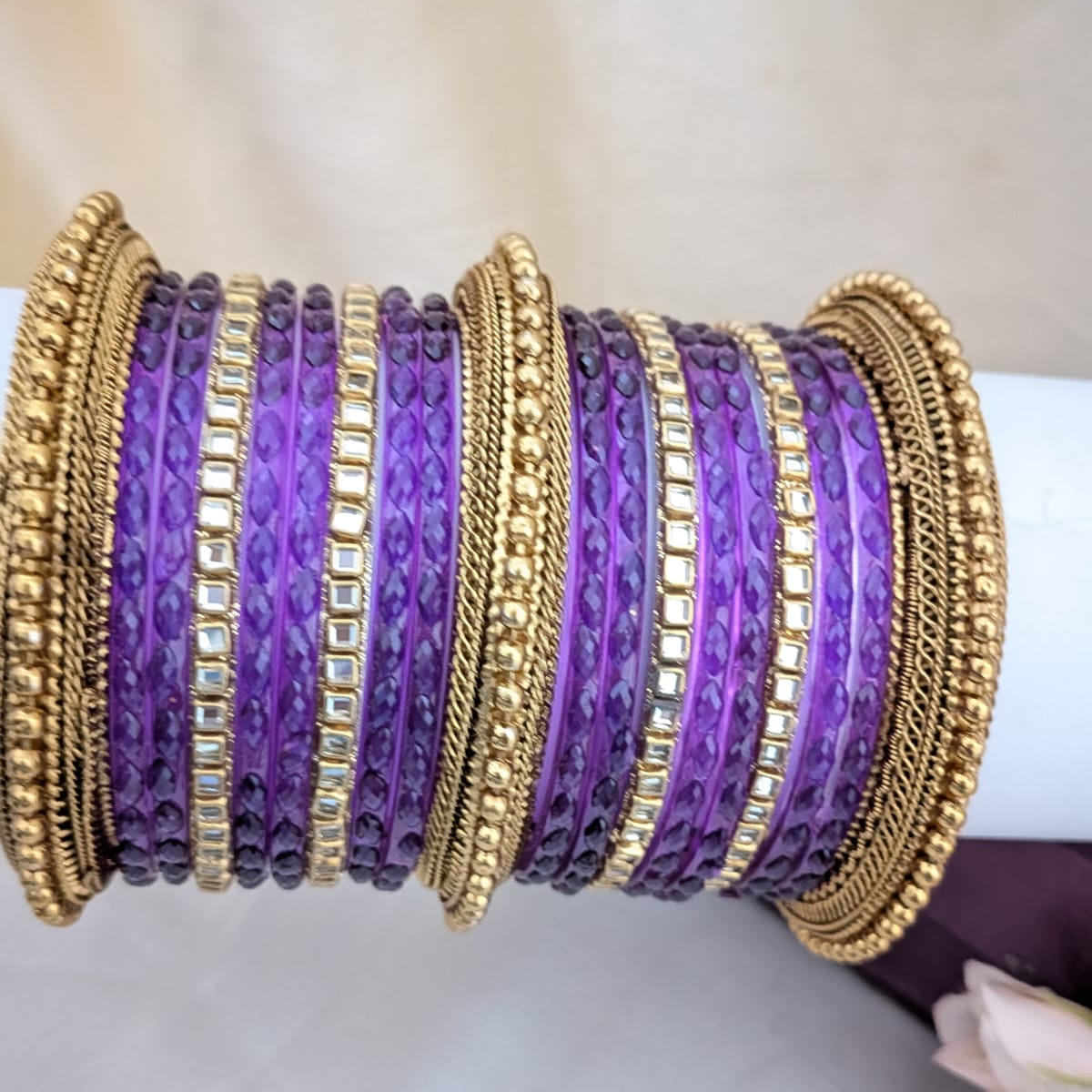 Kundan with glass violet bridal bangle