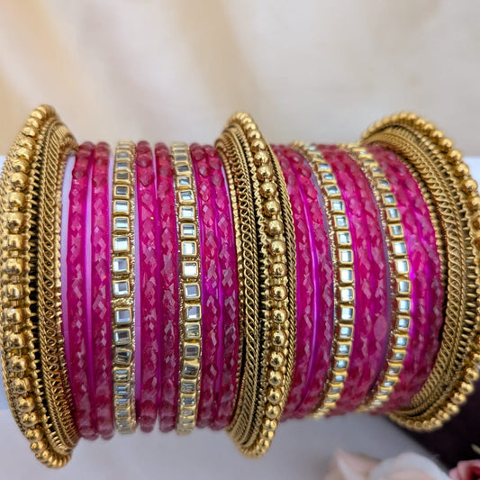 Kundan  with glass ruby bridal bangle
