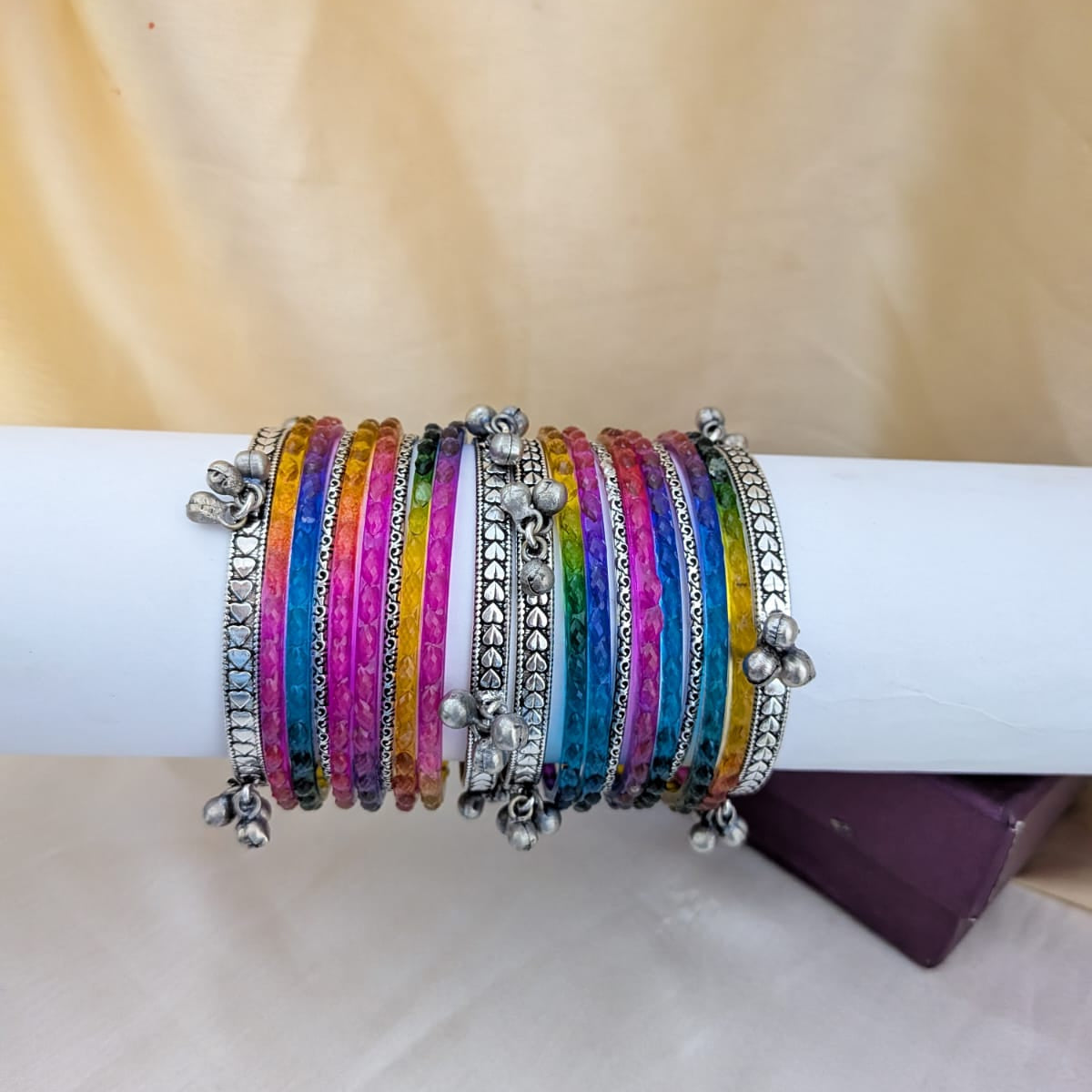 Silver with glass multi bridal bangle
