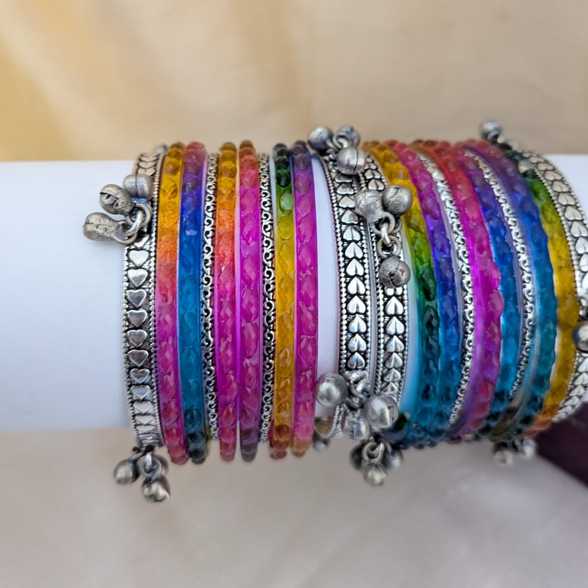 Silver with glass multi bridal bangle