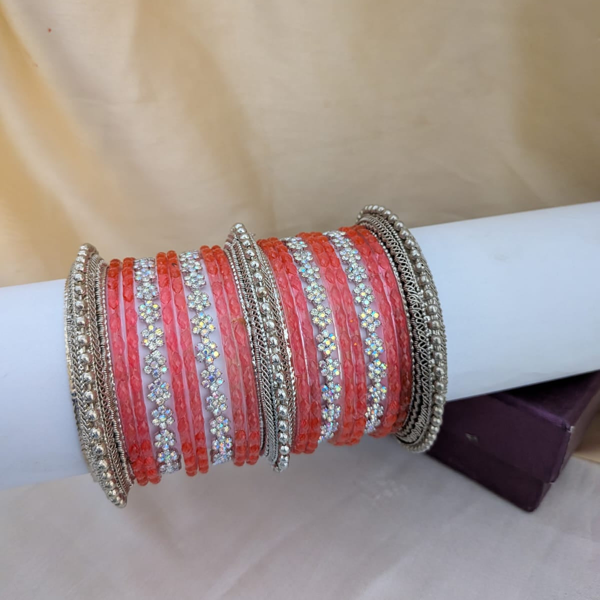 Glass Bangle With CZ Stone Silver Bangle