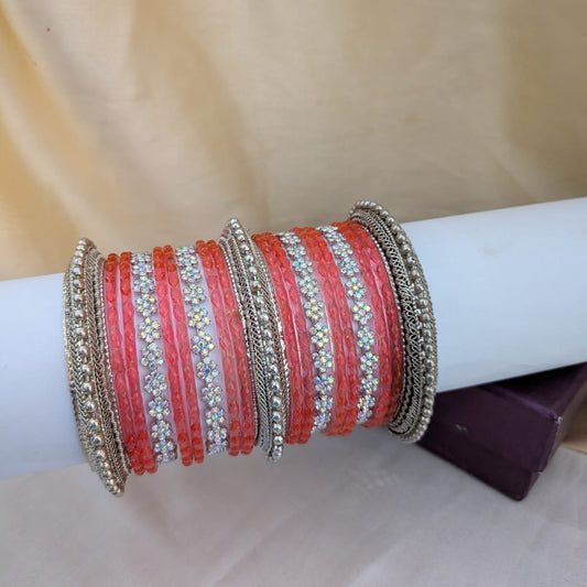 Glass Bangle With CZ Stone Silver Bangle