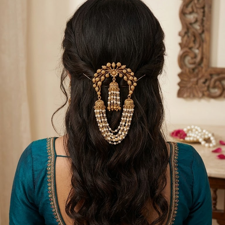 Floral with pearl hair pin