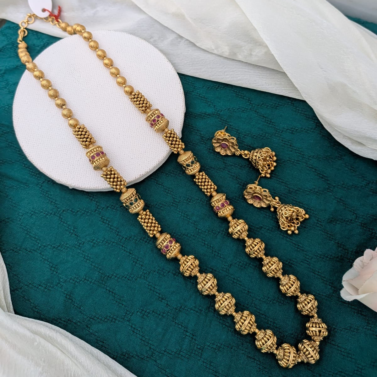 Golden ball beaded long necklace