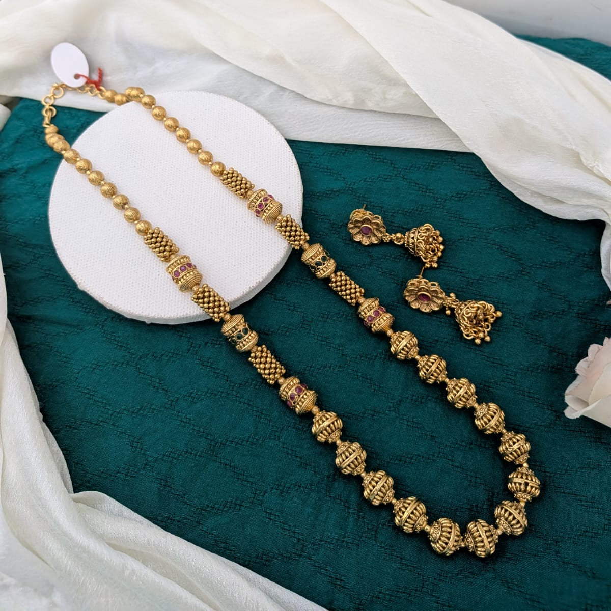 Golden ball beaded long necklace