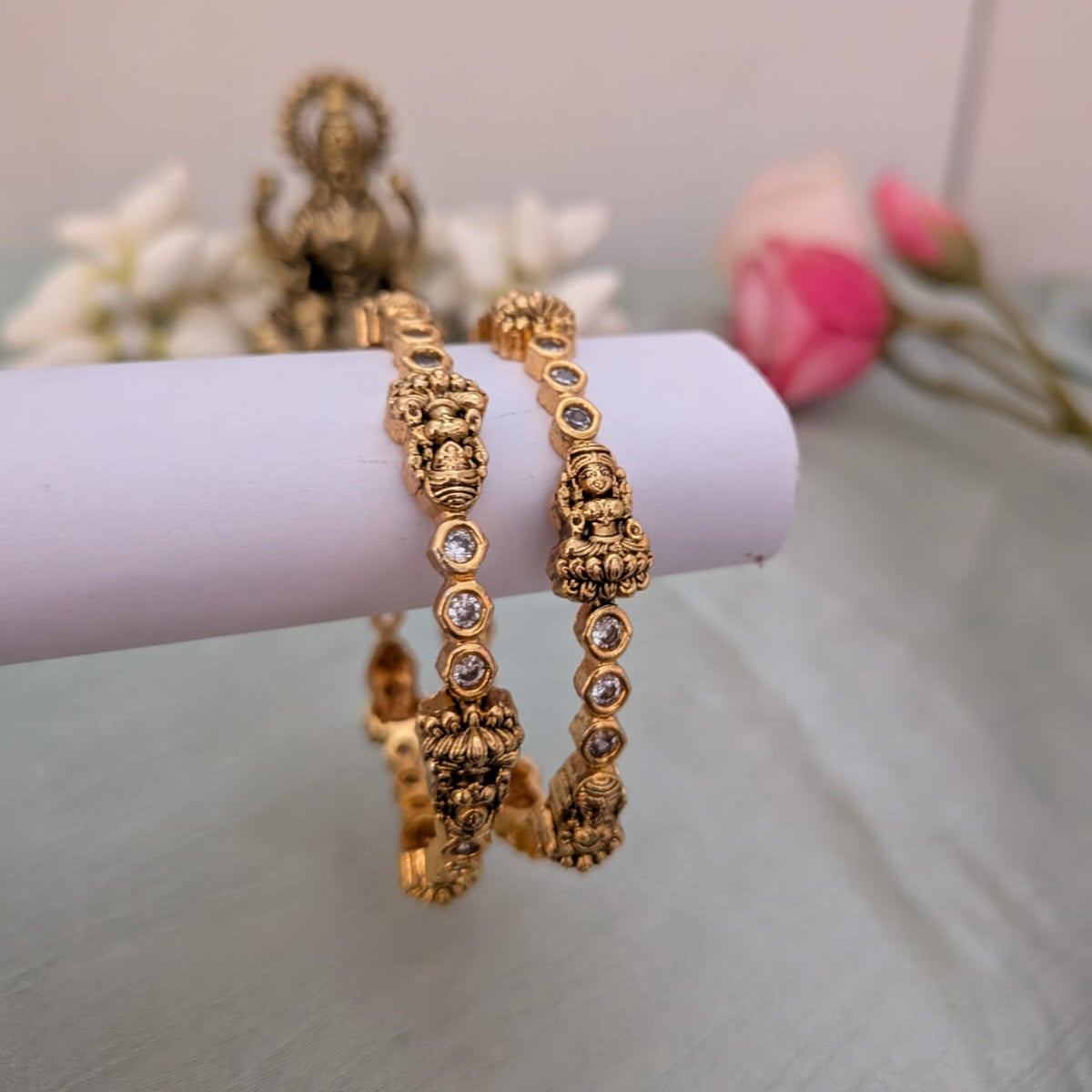 Sleek lakshhmi motif white stone Kids-bangle