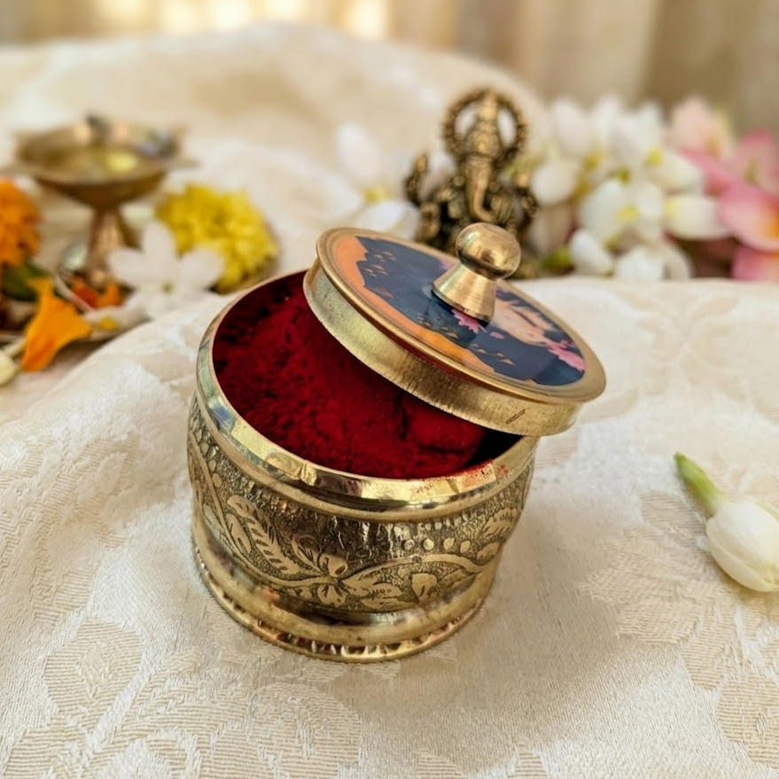 Brass Pichwai work Kumkum box Mix set of 4