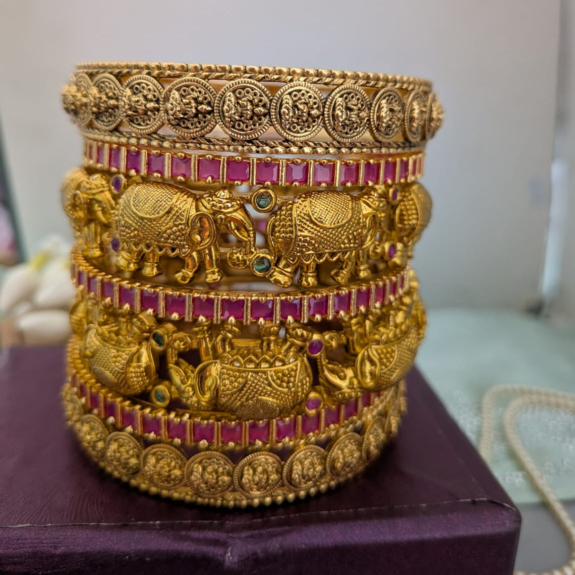 Elephant with lakshmi ruby stone bridal bangle