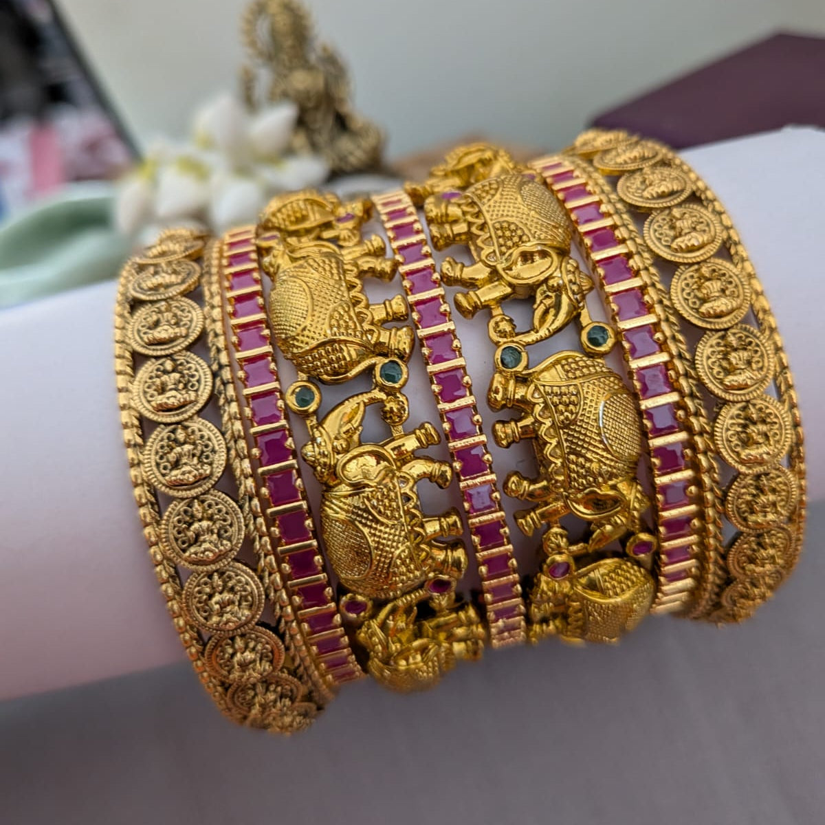 Elephant with lakshmi ruby stone bridal bangle